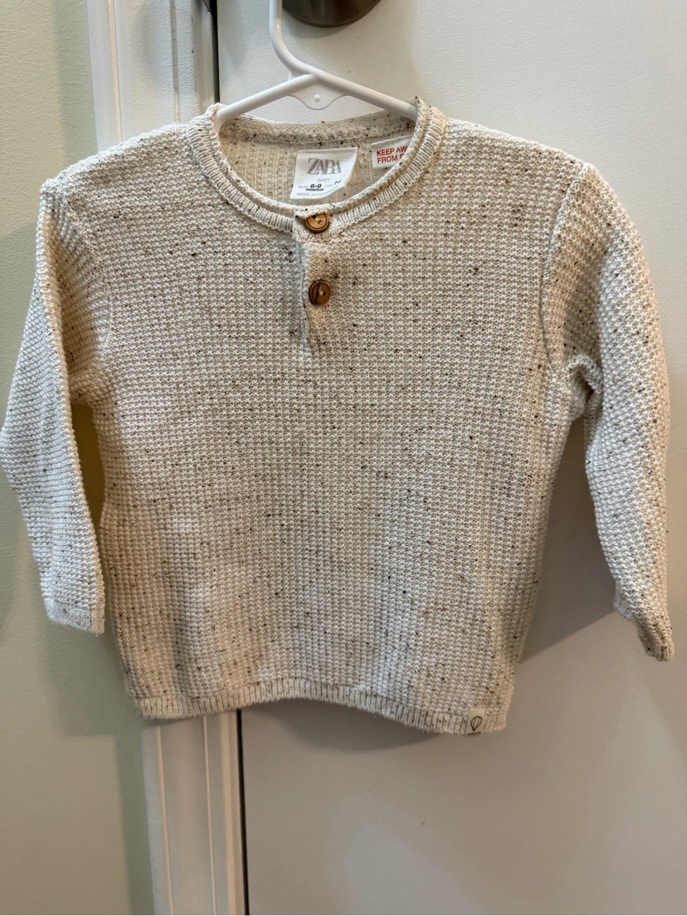 Zara Off-White Speckled Knit Henley Sweater